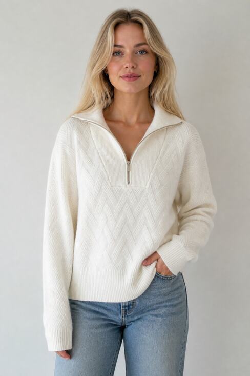 Cynthia Rowley Sweaters - Cynthia Rowley Active White Cable Knit Half Zip Sweater L